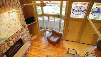 Télévision, cheminée, lecteur de DVD