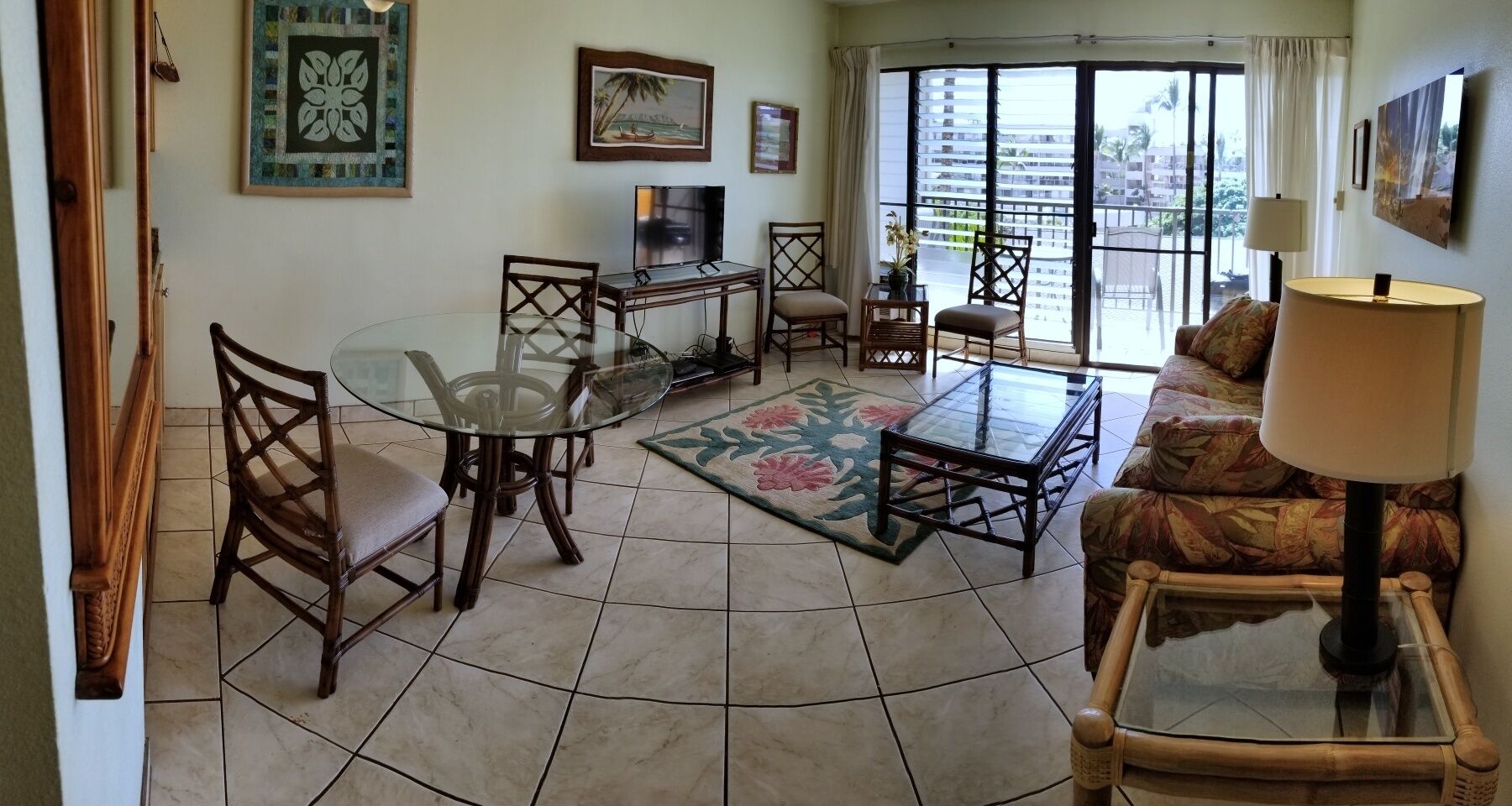 Televisio, DVD-soitin, kirjoja, stereot