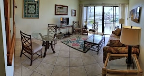 TV, DVD player, books, stereo