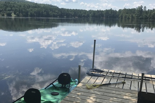 One of the kayaks at the dock. Life jackets provided.