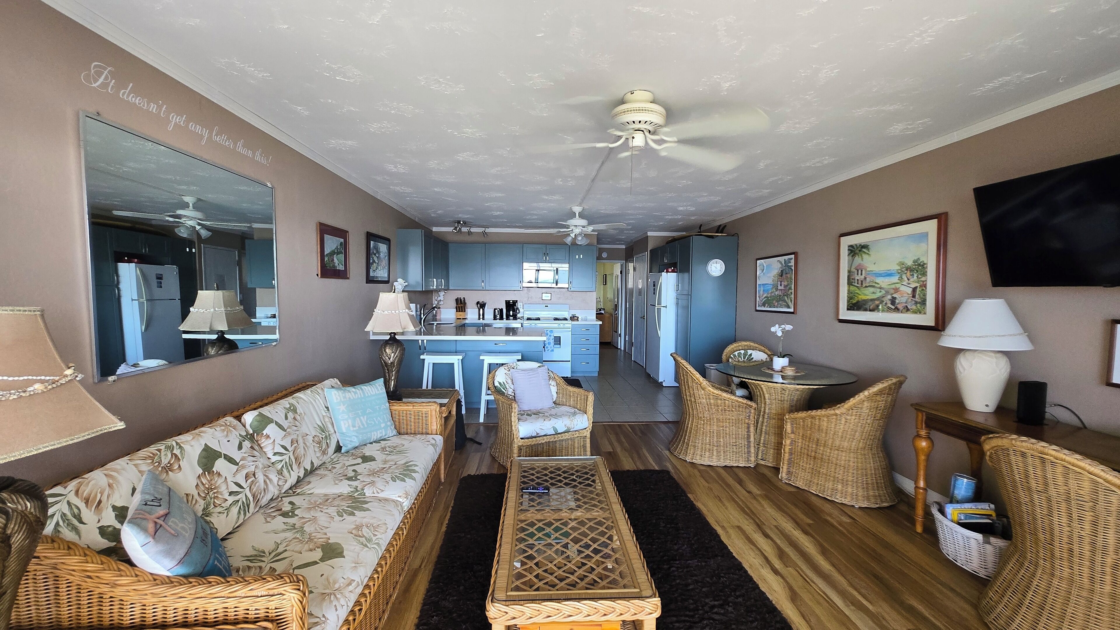 Smart TV, books, music library, stereo