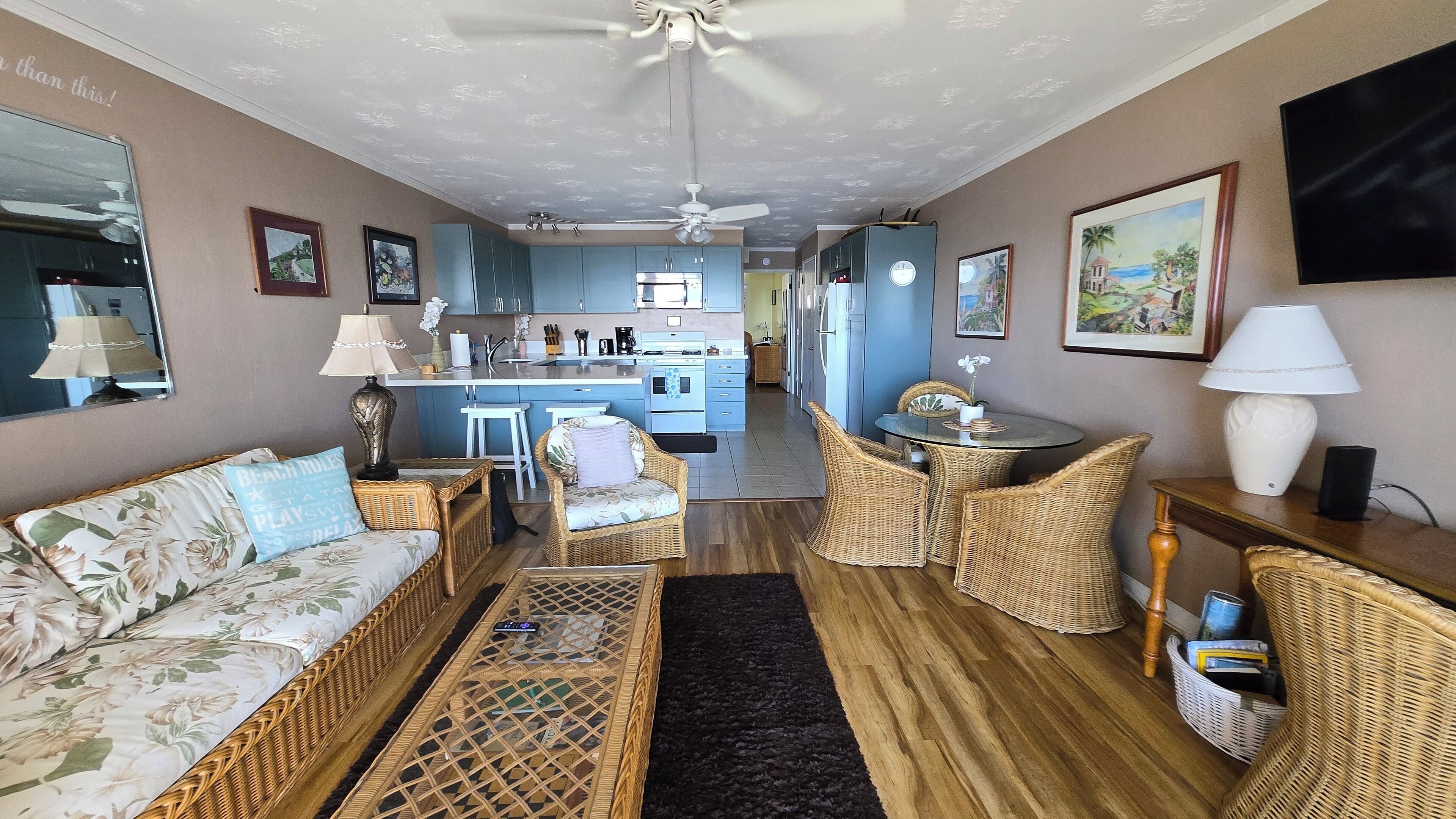 Smart TV, books, music library, stereo