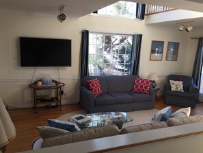 Smart-TV, DVD-Player, Bücher, Stereoanlage