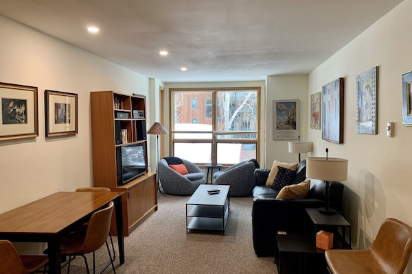 view from kitchen , master bed and bath to photographer's right