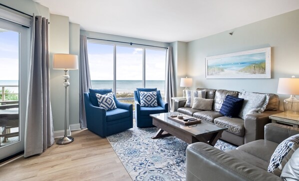 Smart TV, fireplace, DVD player - Panoramic Ocean Views  in this Luxury 3 Bedroom Updated Oceanfront Villa   (Hilton Head Island)