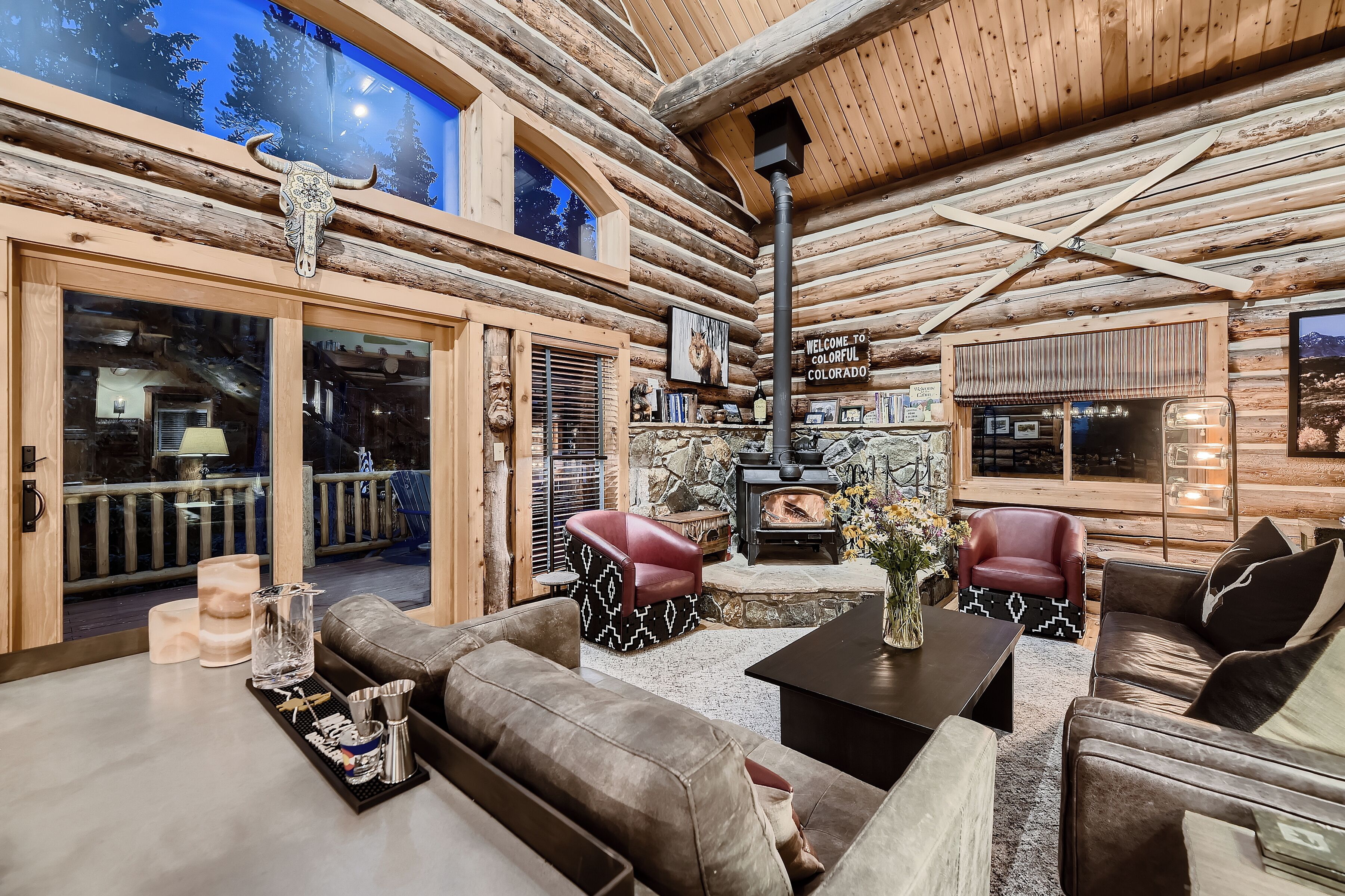 Great room w/ woodburning fireplace