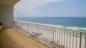 A balcony with a view of the beach and ocean. - 4 bedroom D Tower!! Turquoise Complex (Orange Beach)