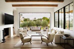 Smart TV, fireplace, video games, books