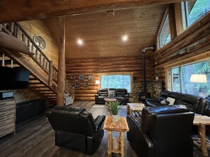 Smart TV, fireplace, video games, DVD player