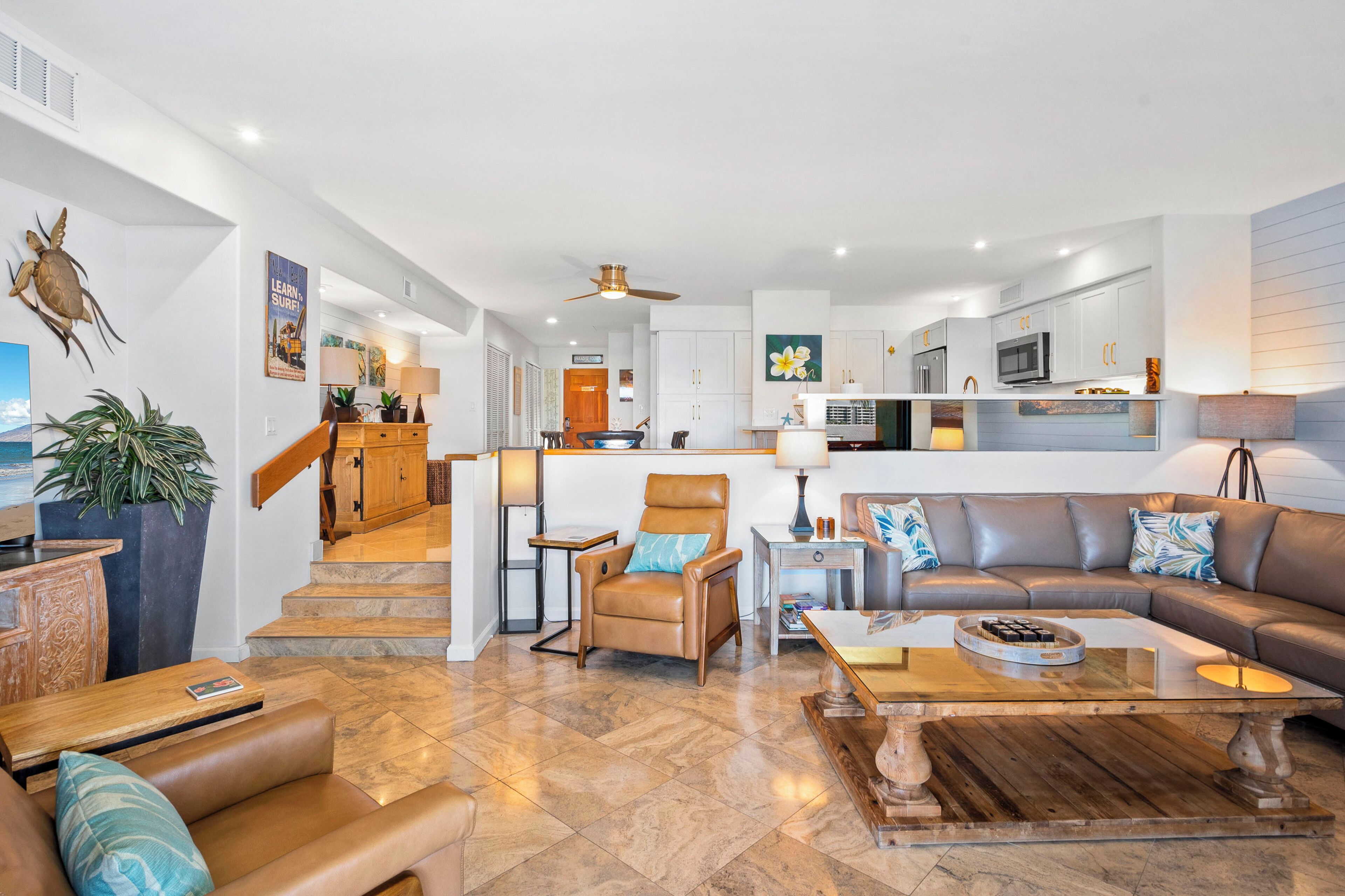 Smart TV, fireplace, books, stereo