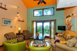 Smart TV, fireplace, DVD player, books