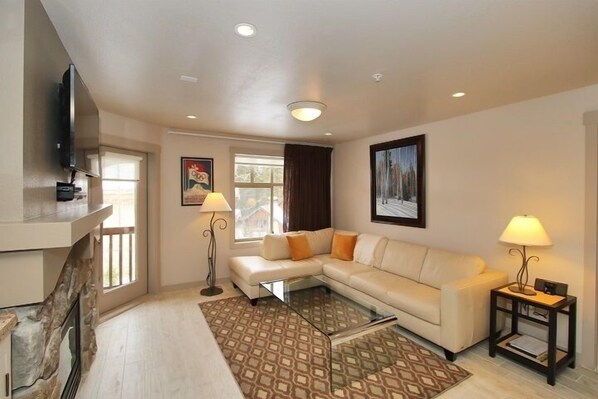 TV, fireplace, DVD player, foosball