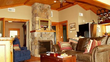 TV, fireplace, DVD player, books