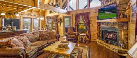 TV connectée, cheminée, jeux vidéo, lecteur de DVD