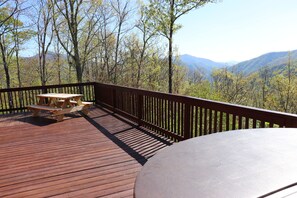 Outdoor dining - Beautiful Mountain Top Retreat Long Range Views, Hot Tub,Ping Pong,Horseshoe pit (Maggie Valley)