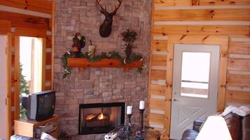 Smart TV, chimenea, videojuegos, biblioteca de música