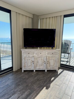 Flat-screen TV, DVD player