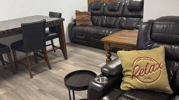 Smart TV, fireplace, video games, DVD player