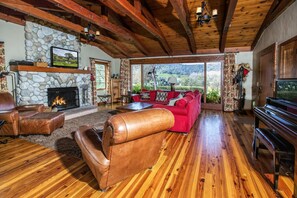 Smart TV, fireplace, DVD player, books