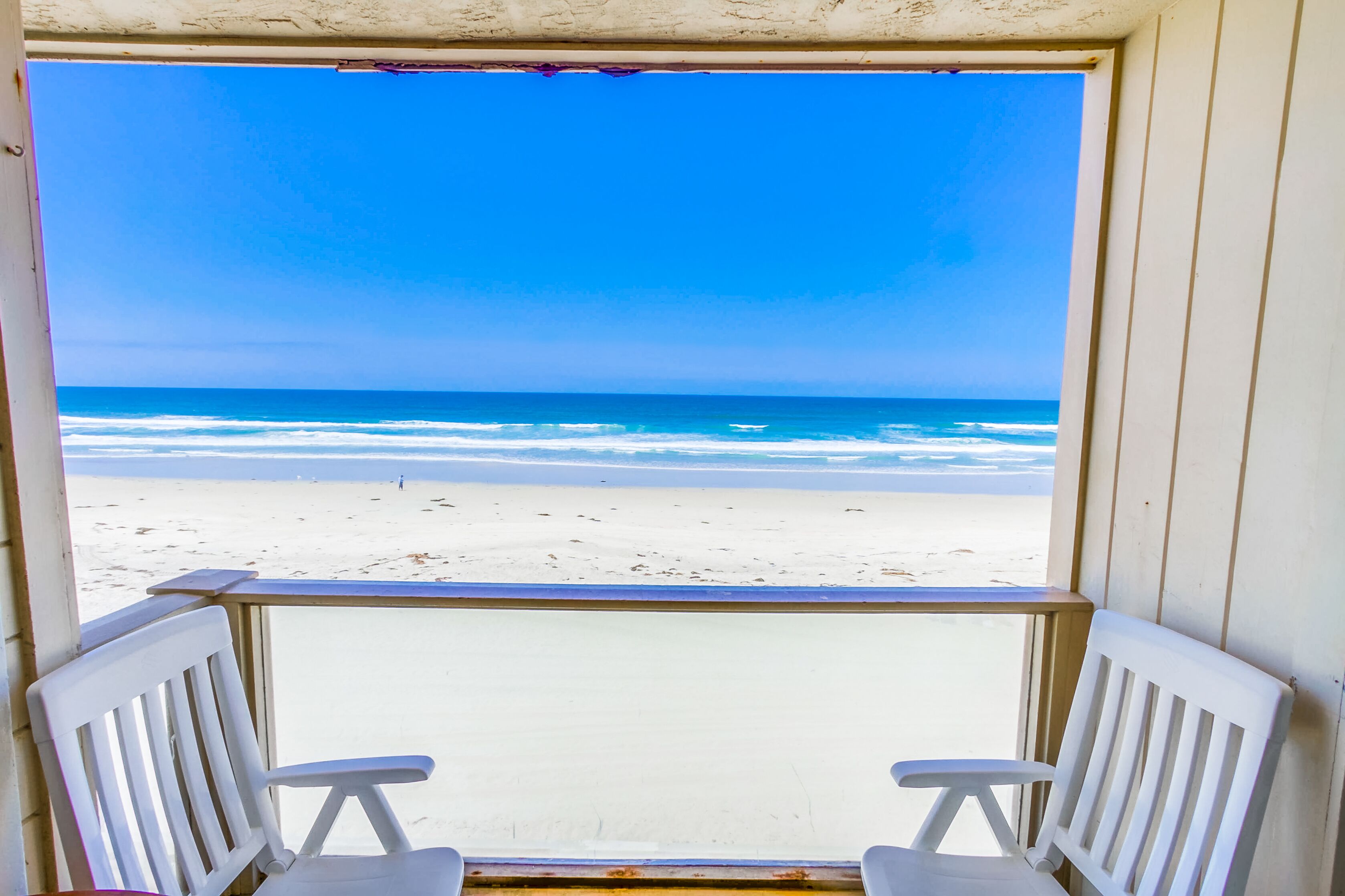 On the beach, sun-loungers, beach towels