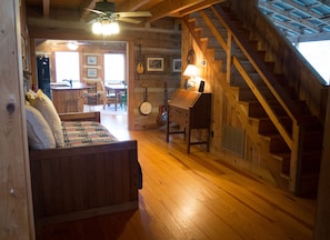 Smart TV, fireplace, DVD player, books