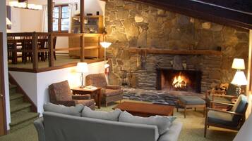 Smart TV, fireplace, video games, DVD player