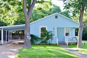 Carport has room for two standard or one oversized vehicles