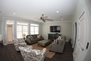 Smart TV, DVD player, books, video library