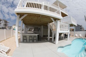 Outdoor pool, a heated pool - NEW PAINT 2026!! OCEAN VIEWS!!!  HUGE POOL!!!  ELEVATOR!! LARGE GROUPS!!! (Ocean Isle Beach)