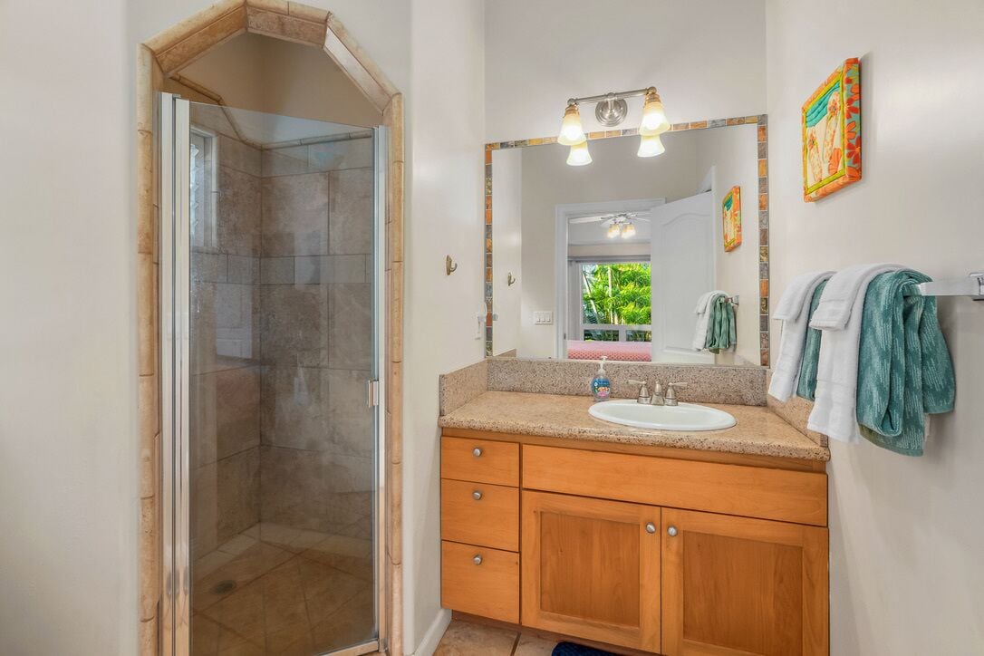 Combined shower/tub, jetted tub, hair dryer, towels