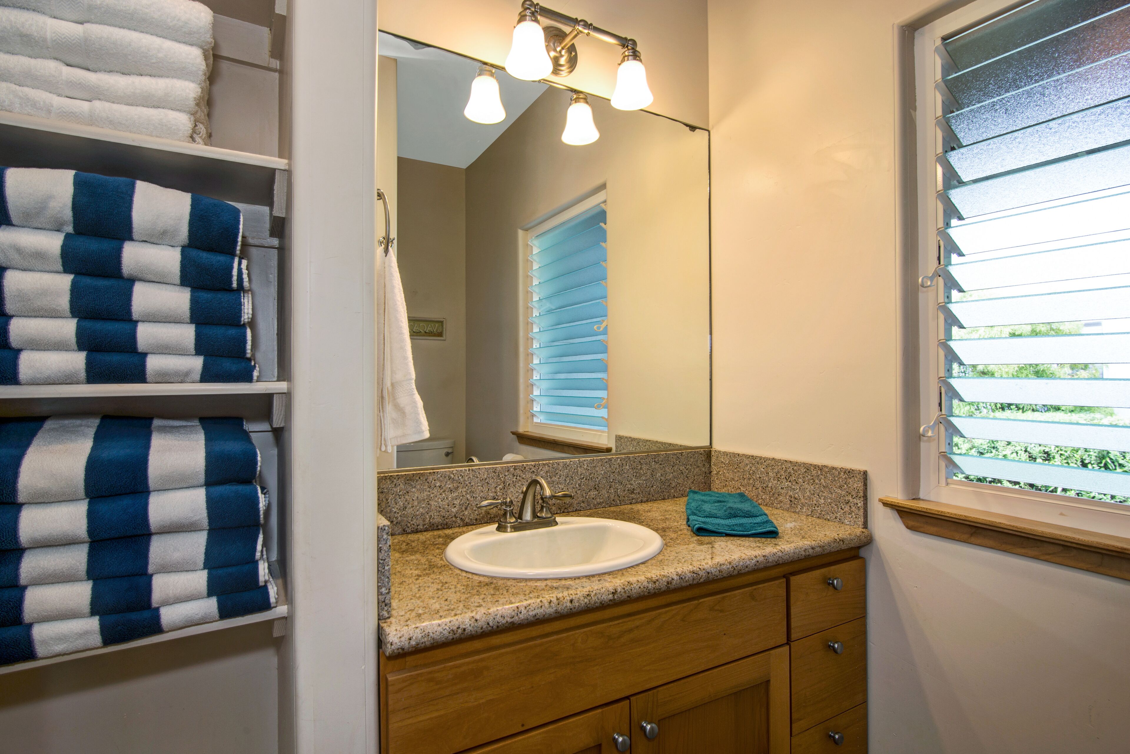 Combined shower/tub, jetted tub, hair dryer, towels