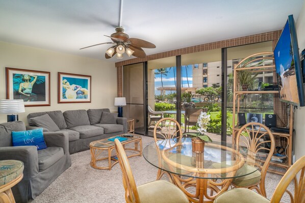 TV, DVD player, stereo