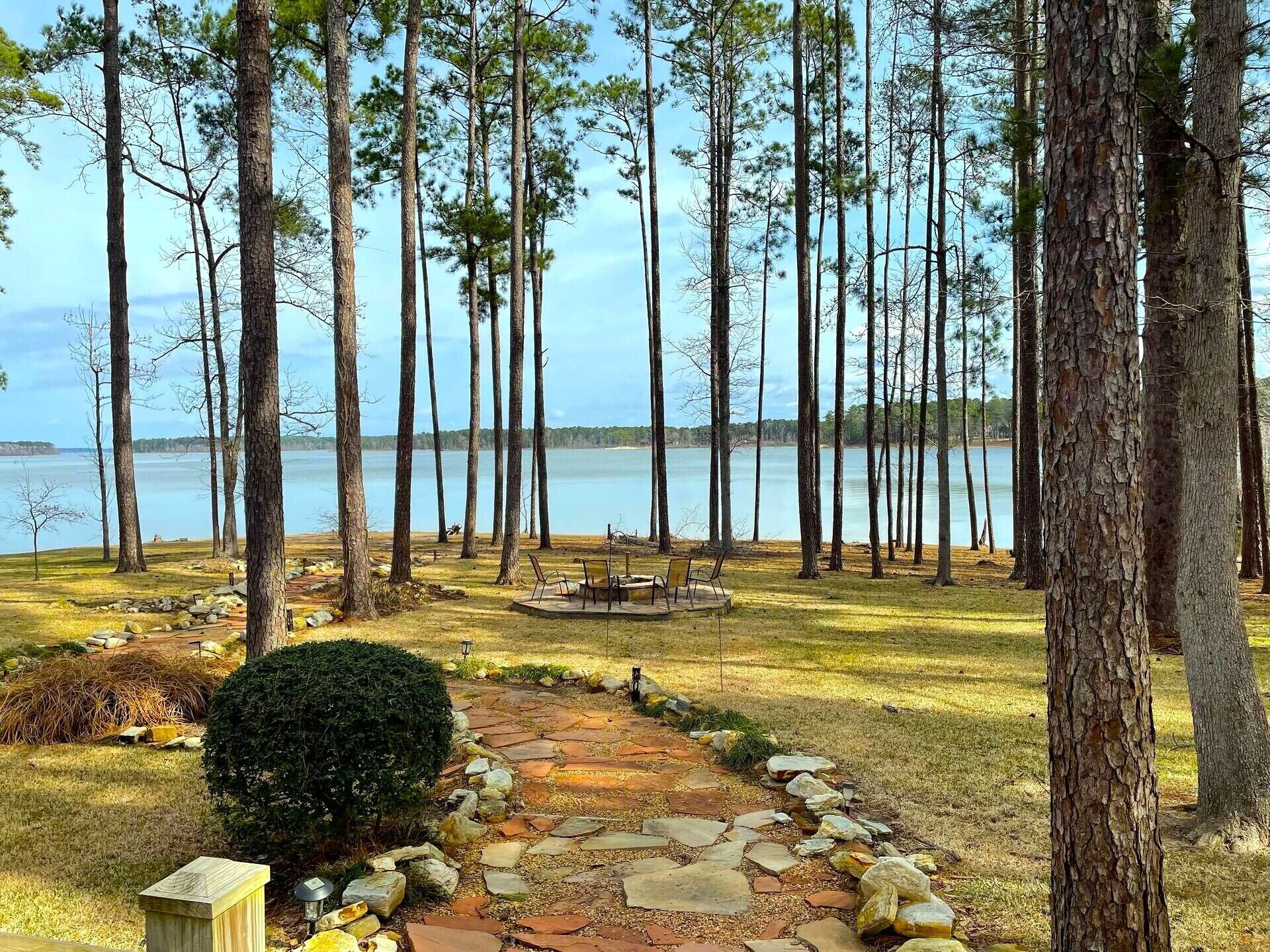 Looking from the covered porch all the way to the lake. 