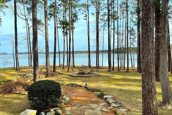 Looking from the covered porch all the way to the lake.