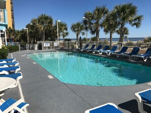 Indoor pool, a heated pool - Luxurious and Elegant, 4BR Ocean Front, Get away! Ocean Blue - Myrtle Beach, SC! (Myrtle Beach)