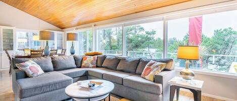 Smart TV, fireplace, video games, DVD player