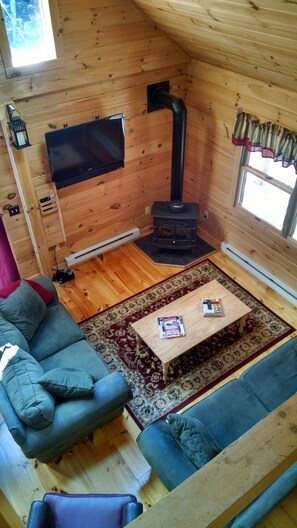 Smart TV, fireplace, video games, DVD player