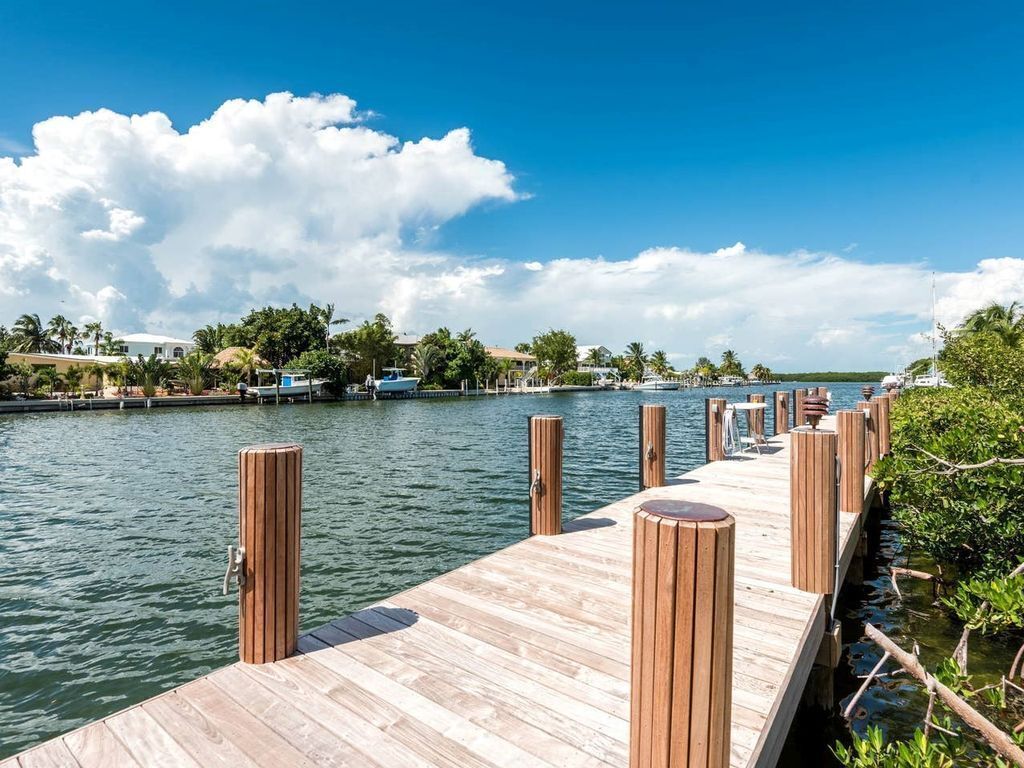 Eine Holzstege führt ins Wasser, bewölkter Himmel und Gebäude in der Ferne sichtbar.