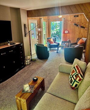 Smart TV, DVD player, books, video library