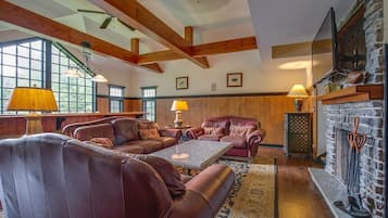 Smart TV, fireplace, video games, DVD player