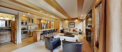 Smart TV, fireplace, video games, DVD player