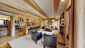 Smart TV, fireplace, video games, DVD player
