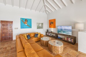 Smart TV, books, music library, stereo