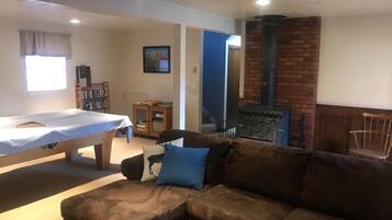 电视、壁炉、DVD 播放器、影片库