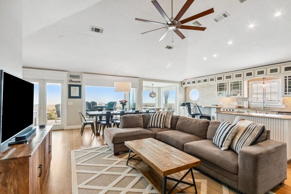 Smart TV, fireplace, DVD player, books