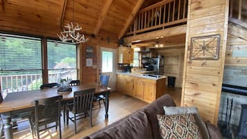 Smart TV, fireplace, DVD player, video library