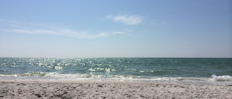Beach nearby, sun loungers