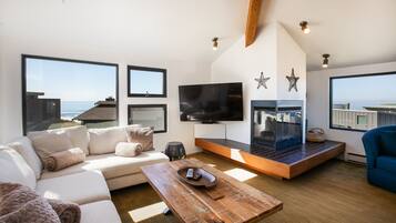 智能電視、壁爐、DVD 播放機、書籍