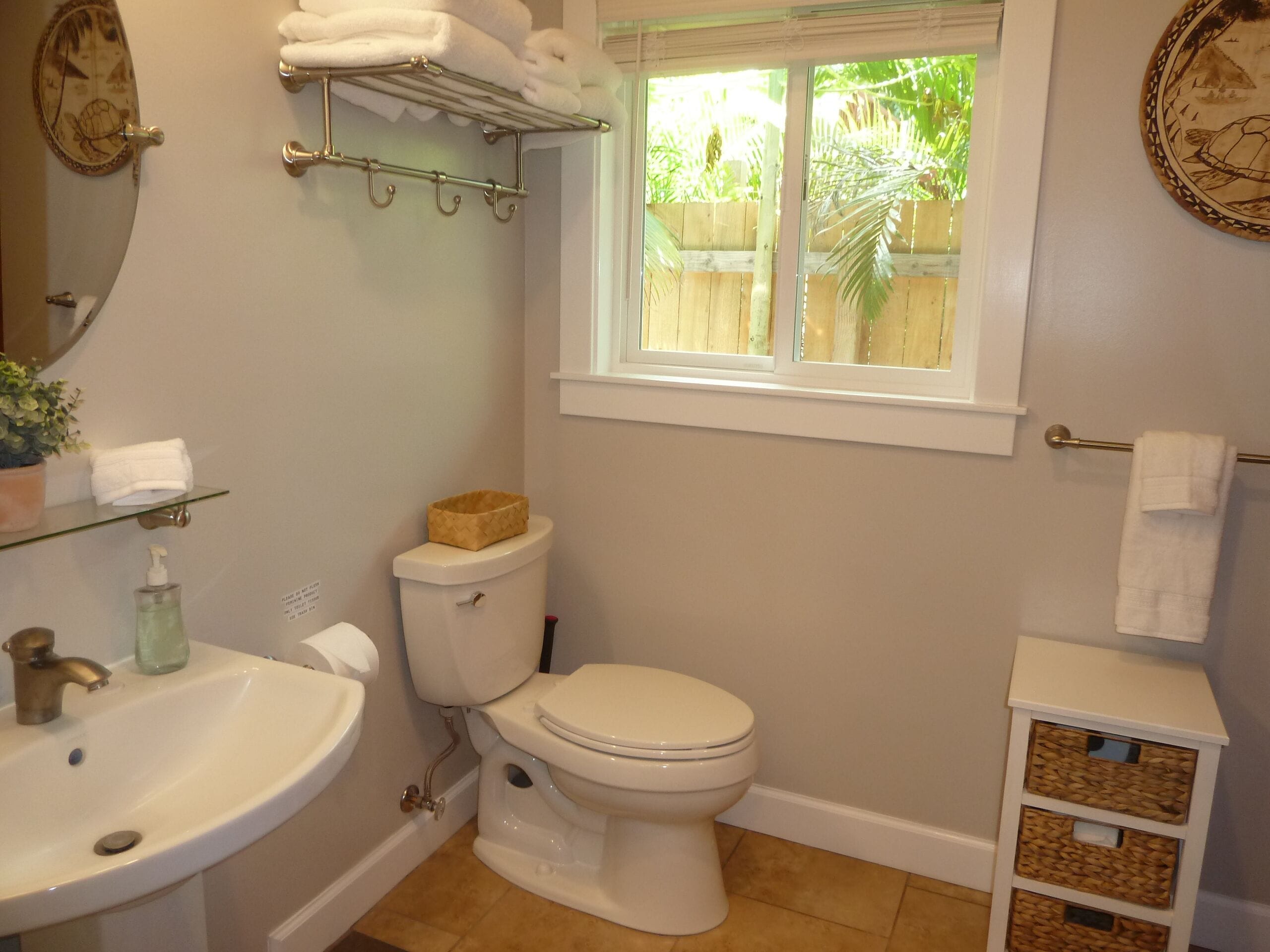 Hair dryer, towels, toilet paper