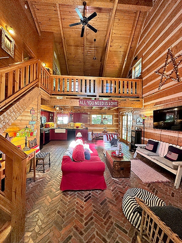 Smart TV, fireplace, DVD player, books